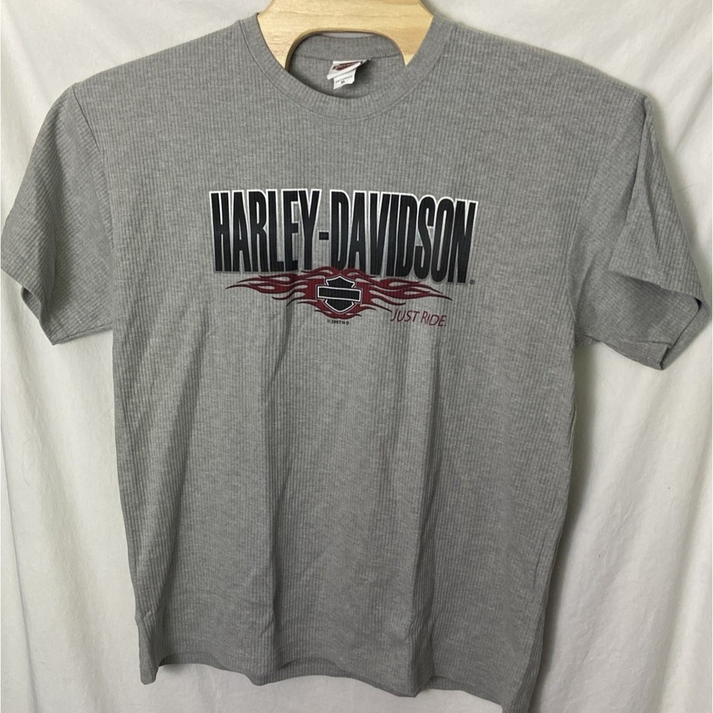 Harley Davidson Mens XL Gray Ribbed T Shirt Pig Trail Arka Motorcycle Just Ride